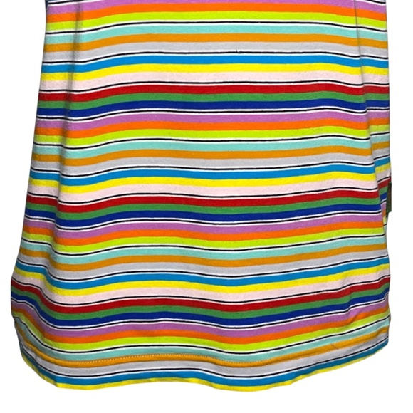 Katharine Hamnett Denim Vibrant Rainbow Striped V-Neck Short Sleeve T-Shirt sz L - Picture 4 of 8